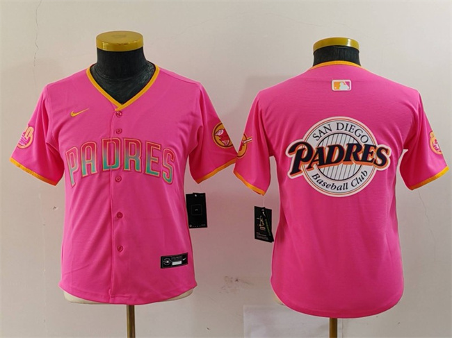 Youth San Diego Padres Team Big Logo Pink Stitched Baseball Jersey
